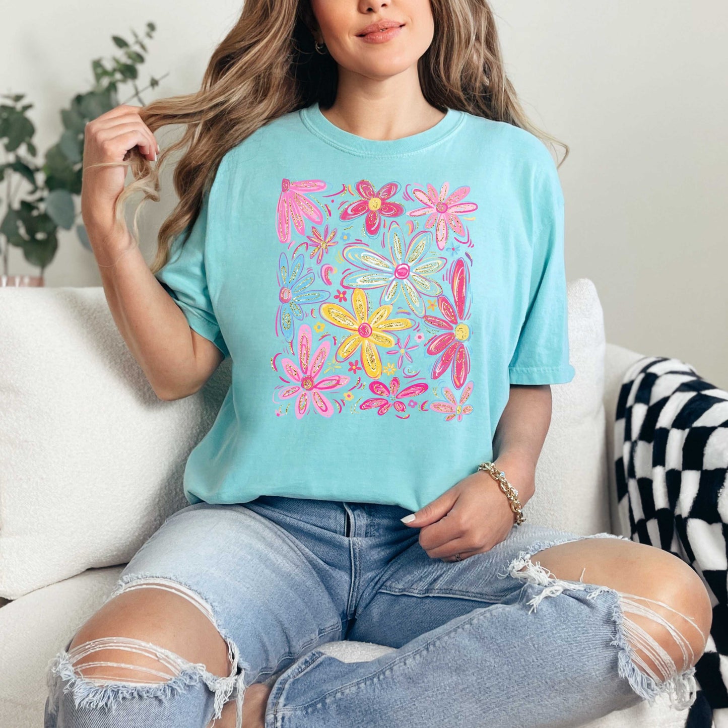 Whimsical Floral Comfort Colors T-shirt