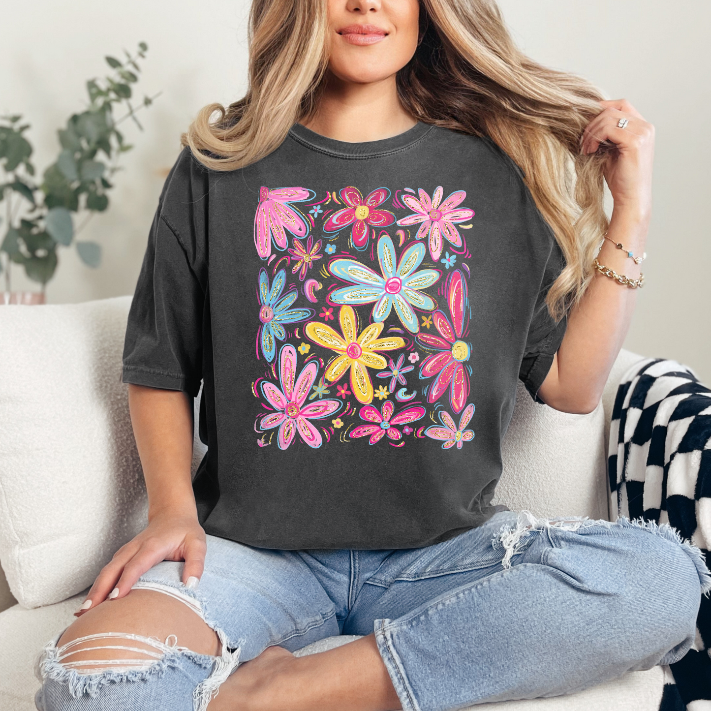 Whimsical Floral Comfort Colors T-shirt
