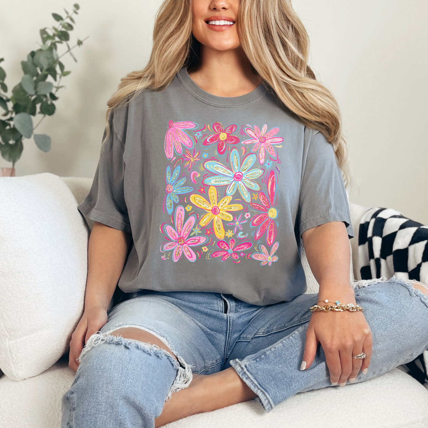 Whimsical Floral Comfort Colors T-shirt