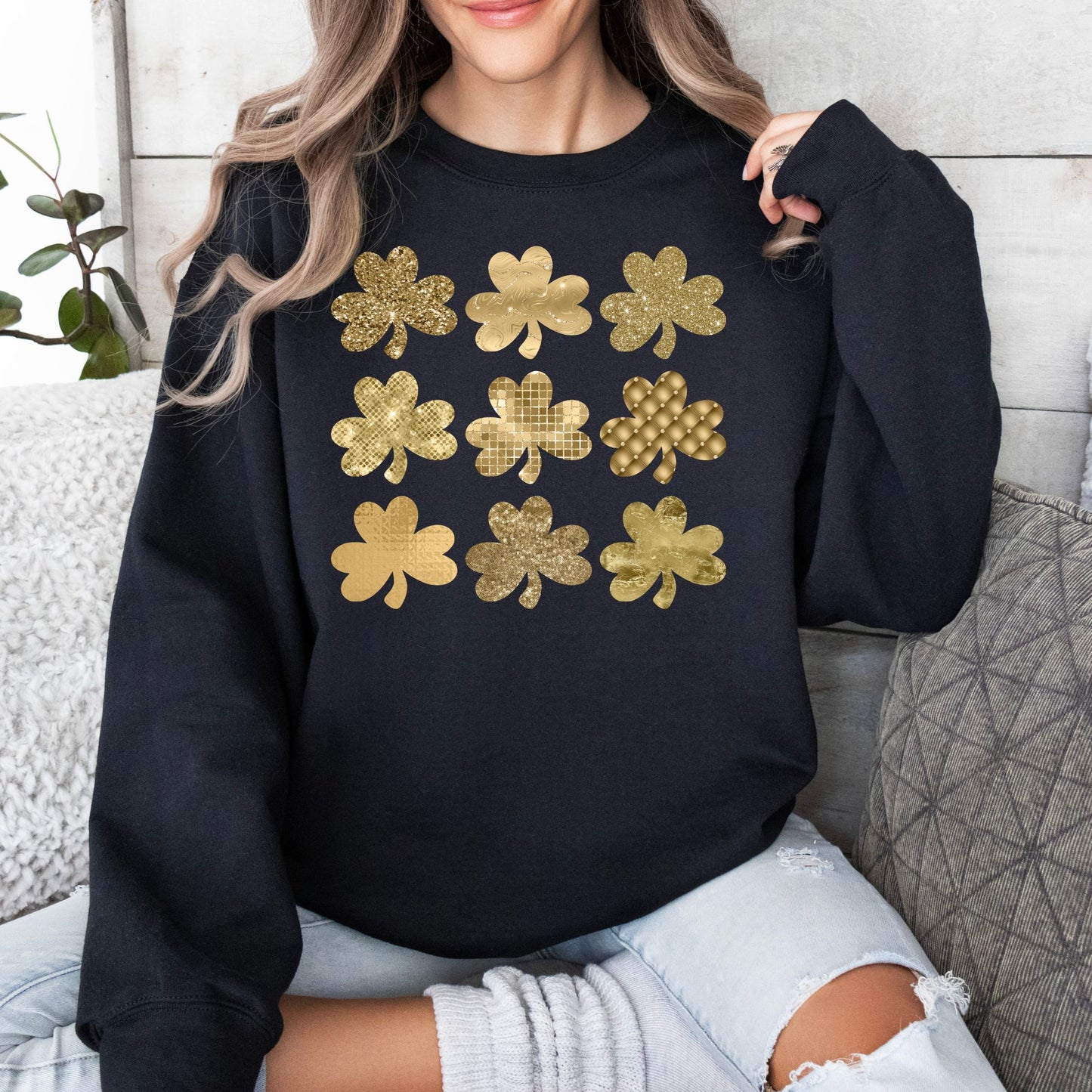 Shamrock Faux Glitter Sweatshirt