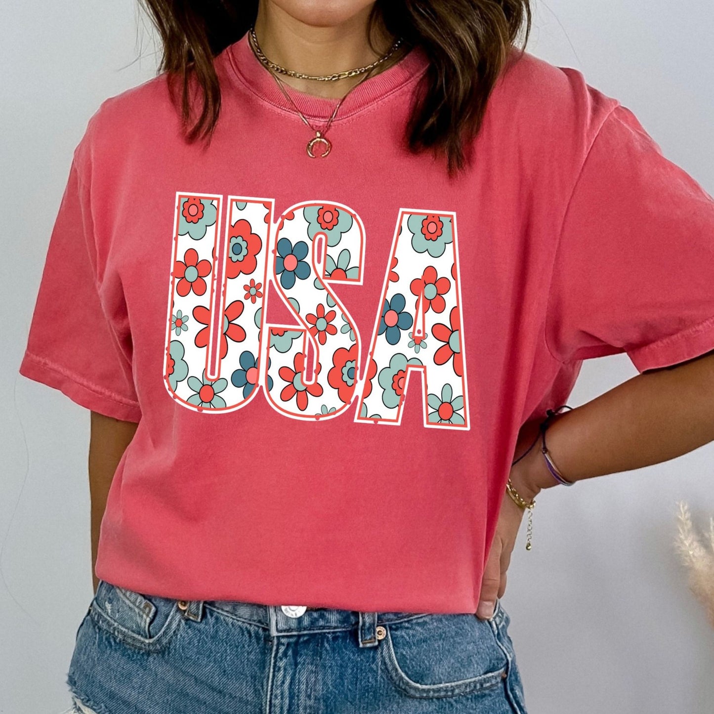 USA Floral Summer T-shirt