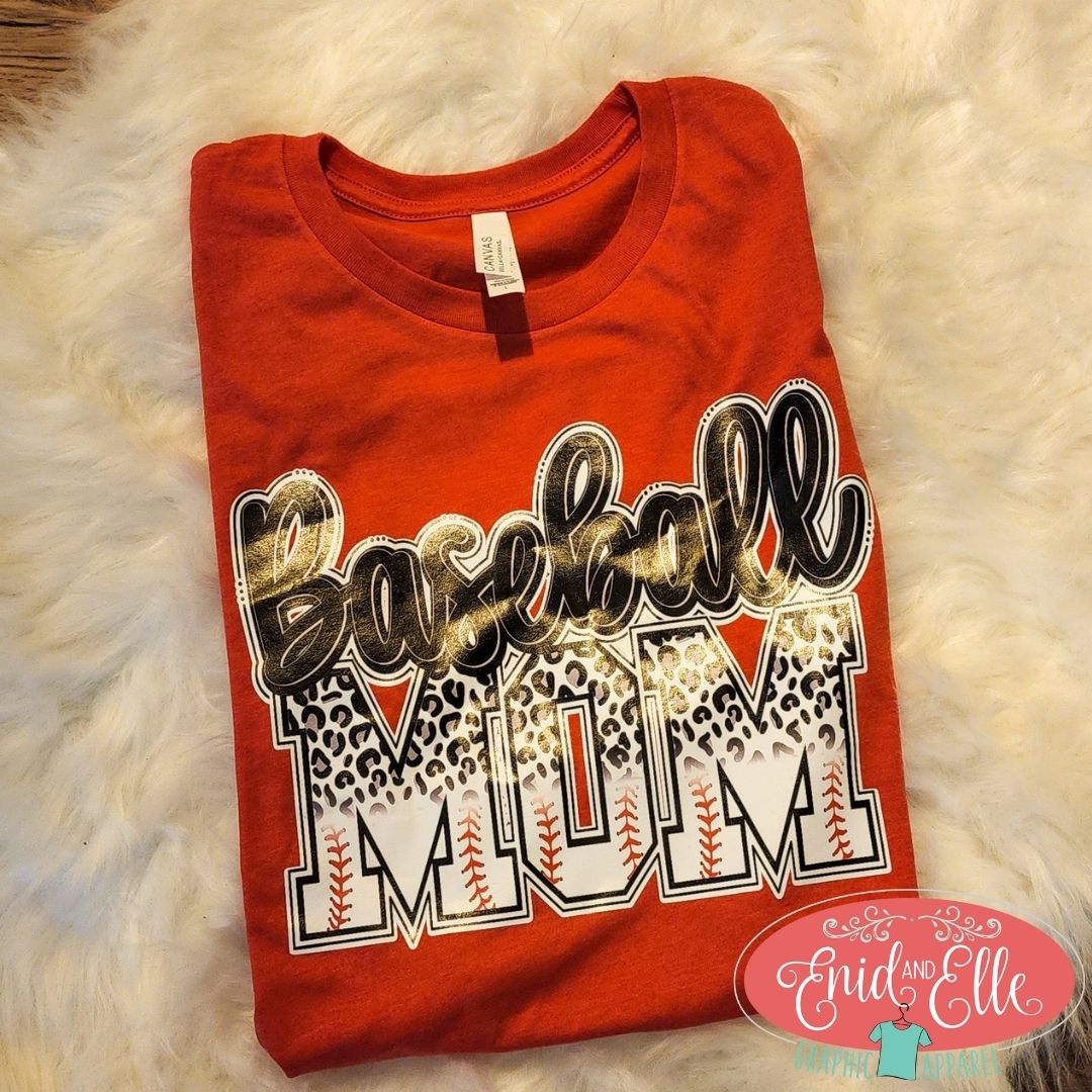 Baseball Mom black leopard T-shirt