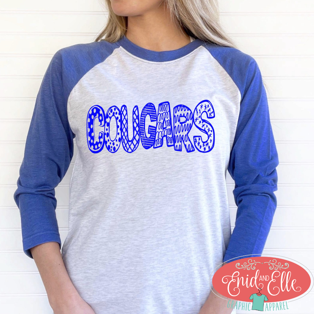 Cougar Doodle Letter Raglan