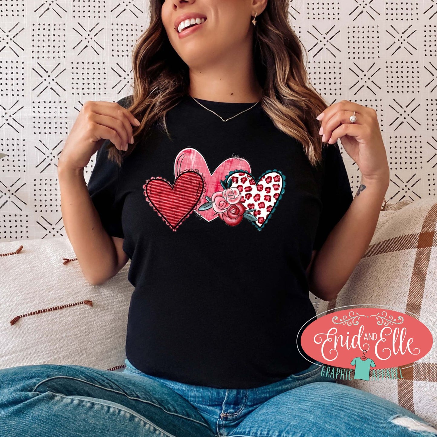 Leopard Heart Trio With Roses T-shirt