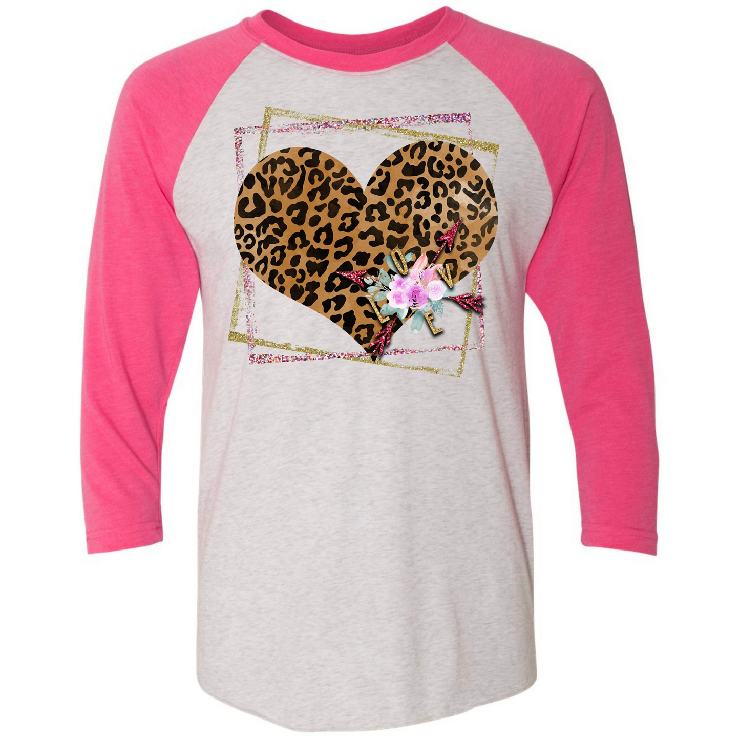 Leopard Valentine's Day Heart Raglan Shirt - Enid & Elle