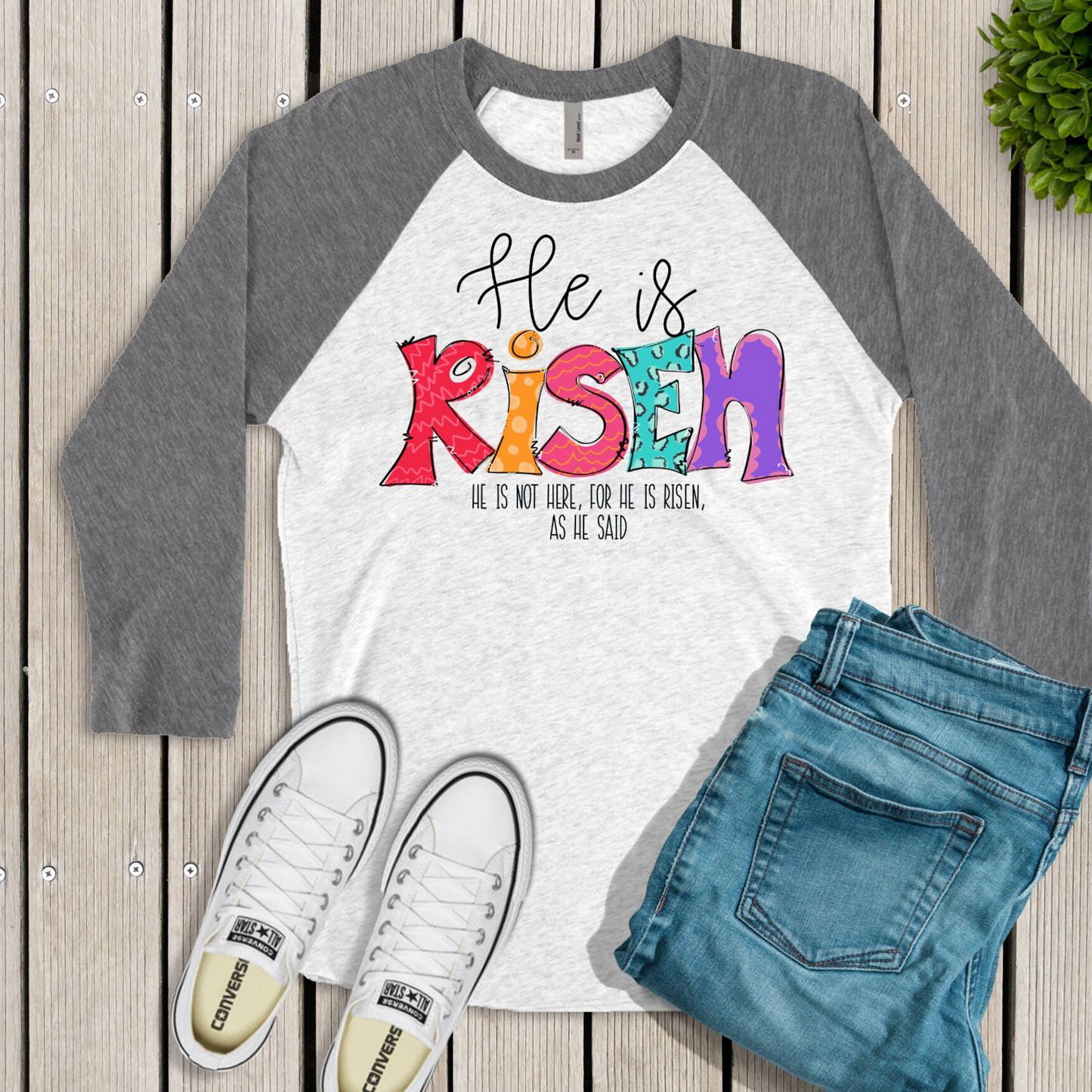 He Is Risen Raglan Shirt - Enid & Elle