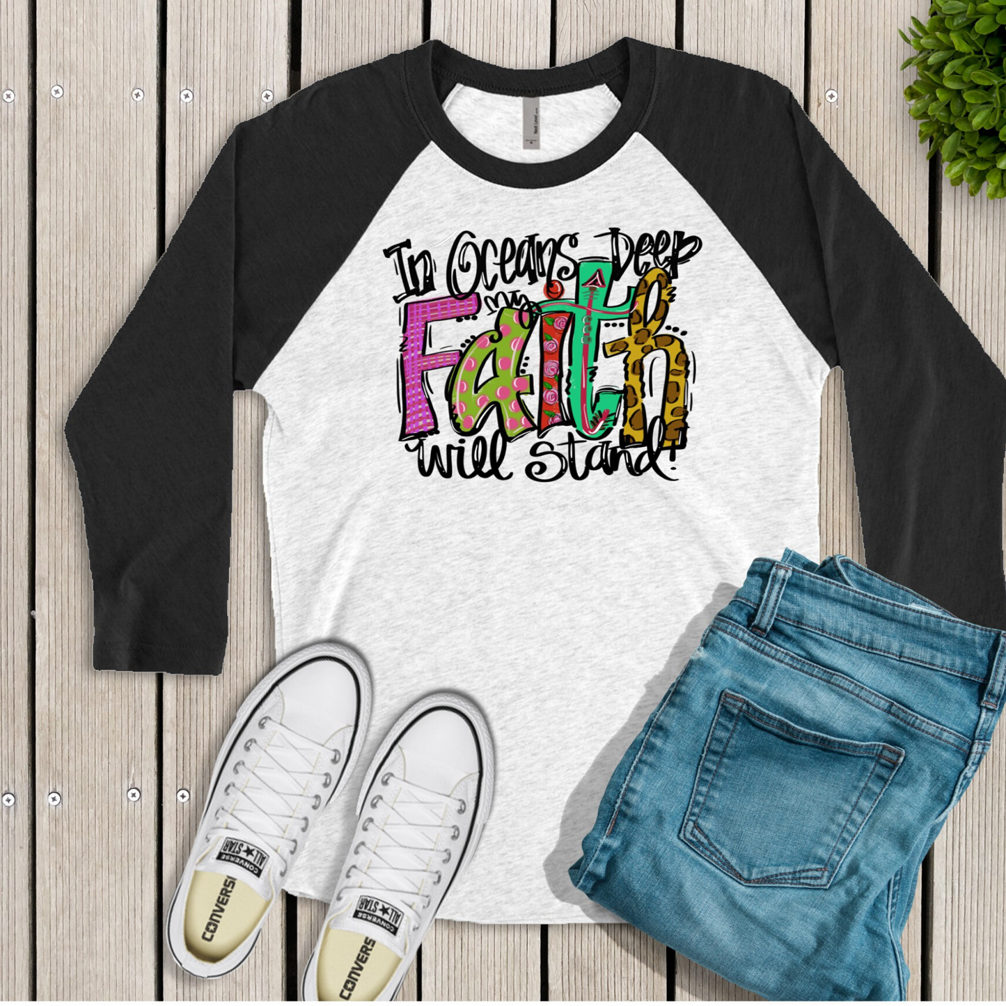In Ocean's Deep my Faith will Stand Raglan Shirt - Enid & Elle