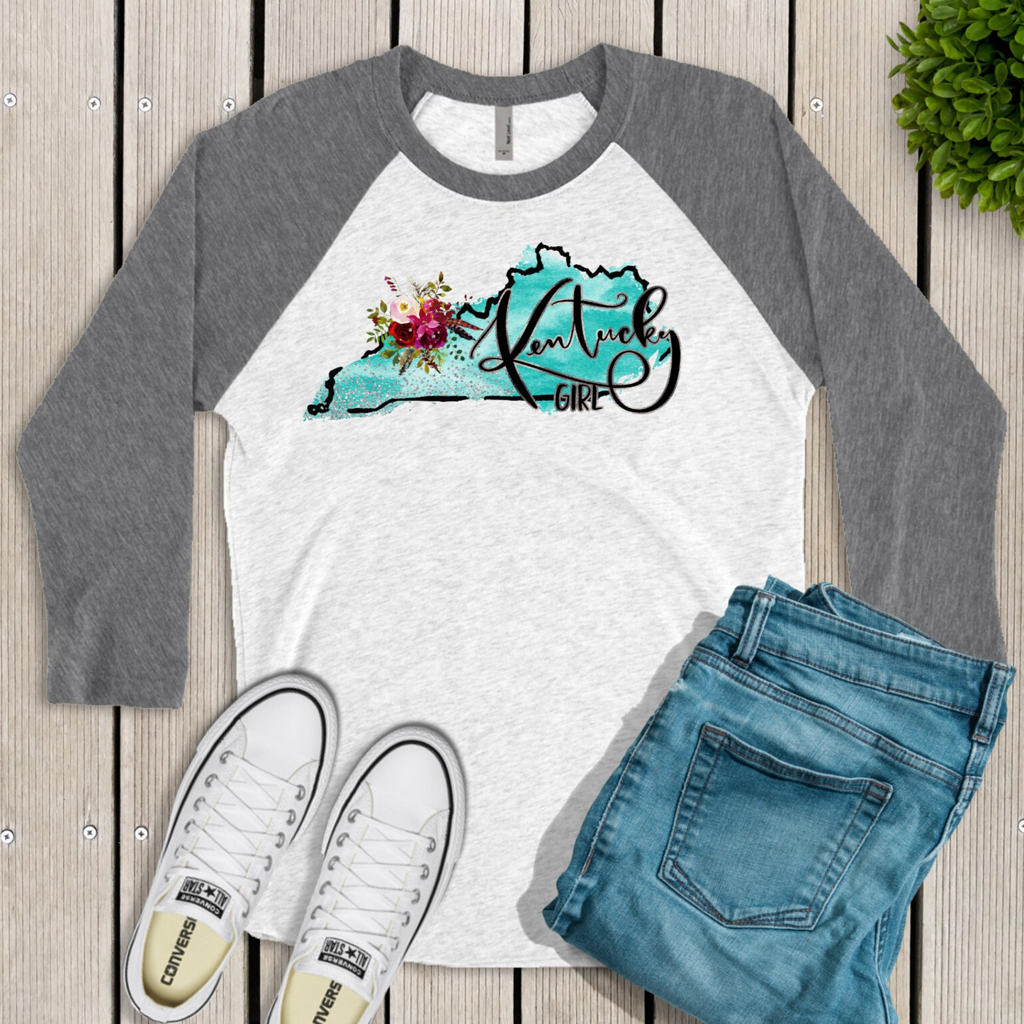 Kentucky Blue Girl Raglan Shirt - Enid & Elle