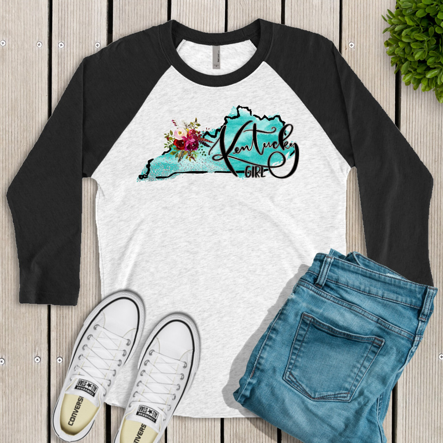 Kentucky Blue Girl Raglan Shirt - Enid & Elle