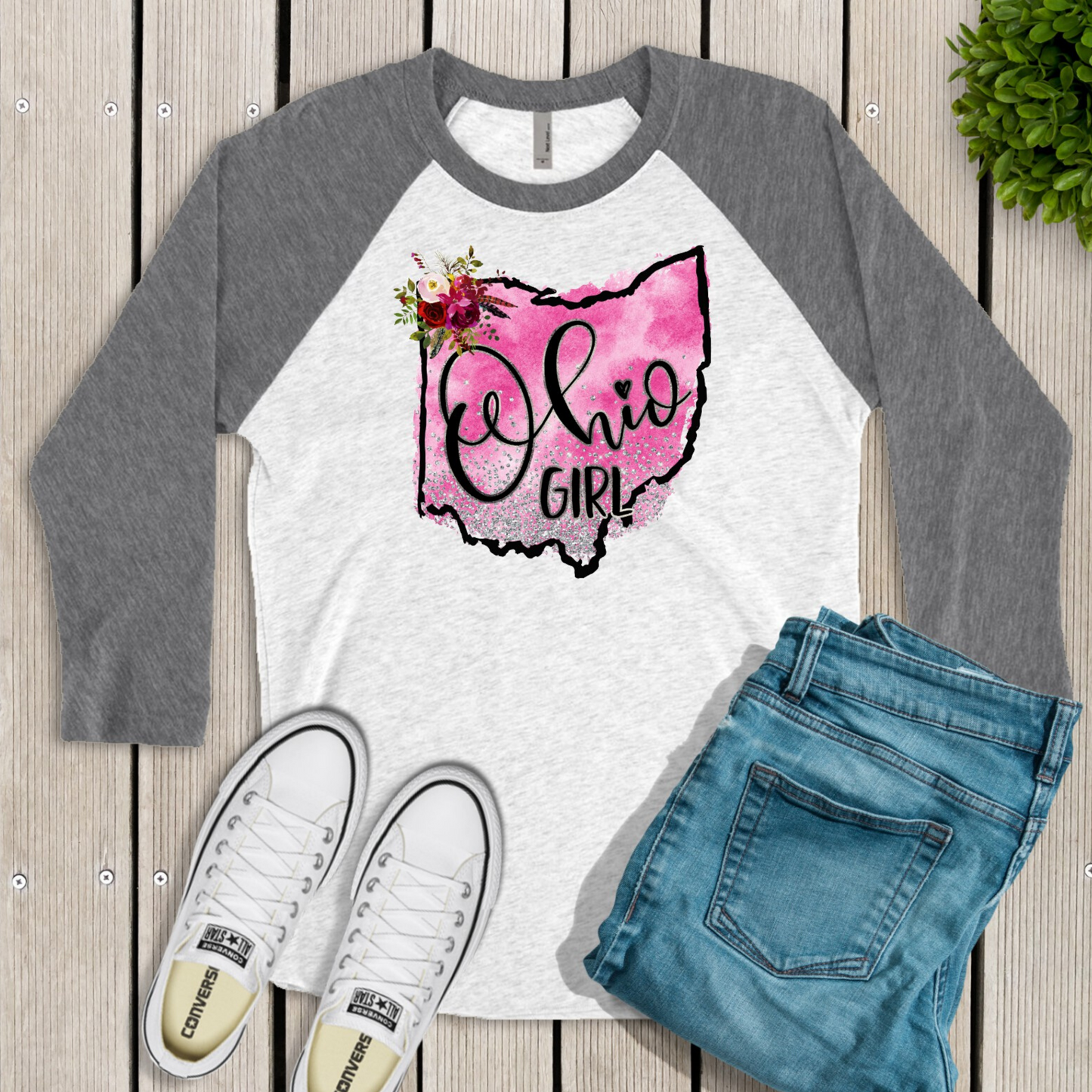Ohio Pink Girl Raglan Shirt - Enid & Elle