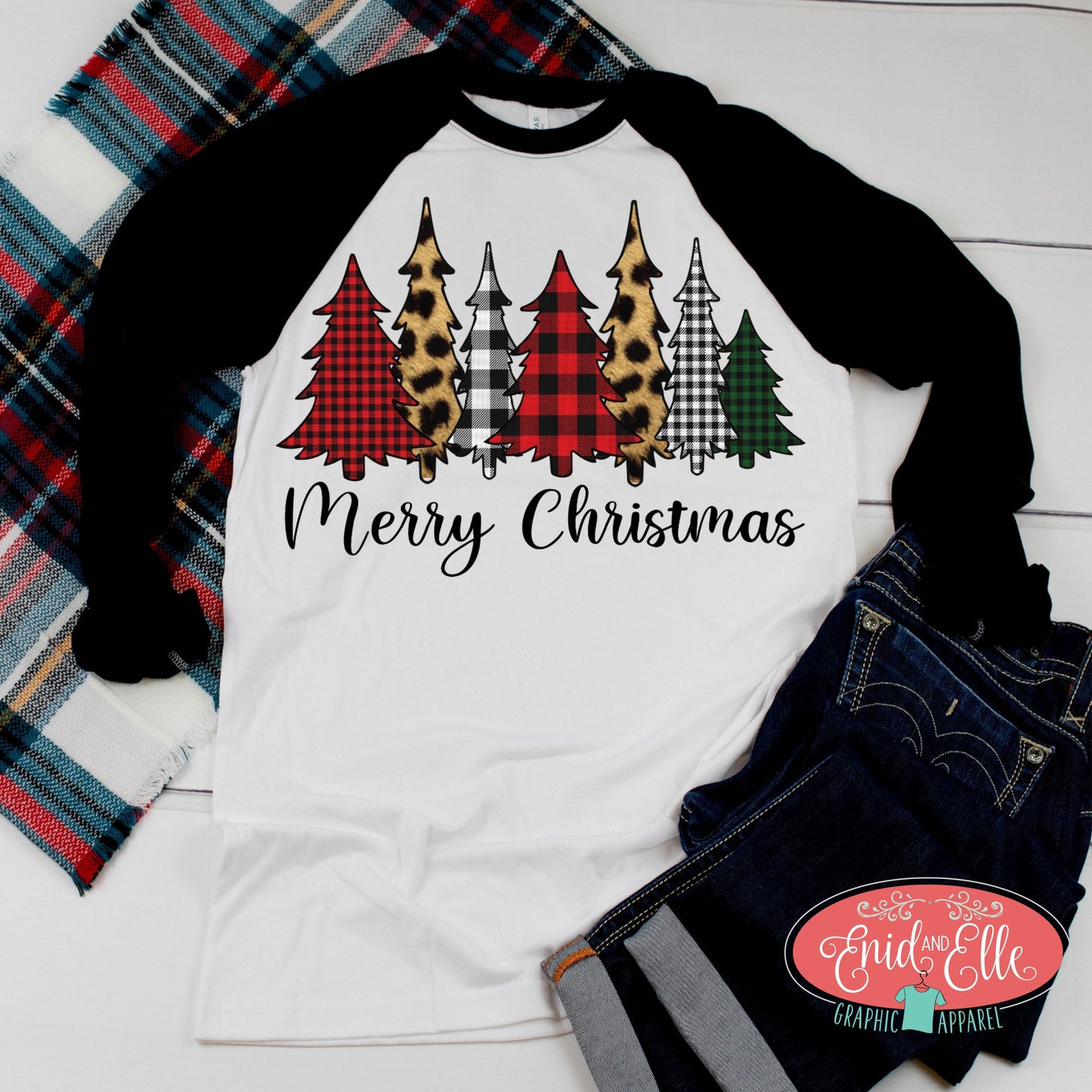 Merry Christmas Trees Raglan - Enid & Elle