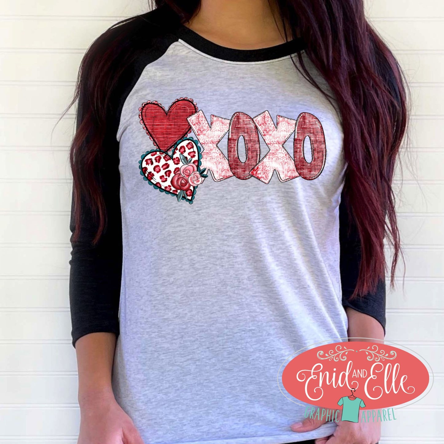 XOXO Heart Valentine's Day Raglan Shirt