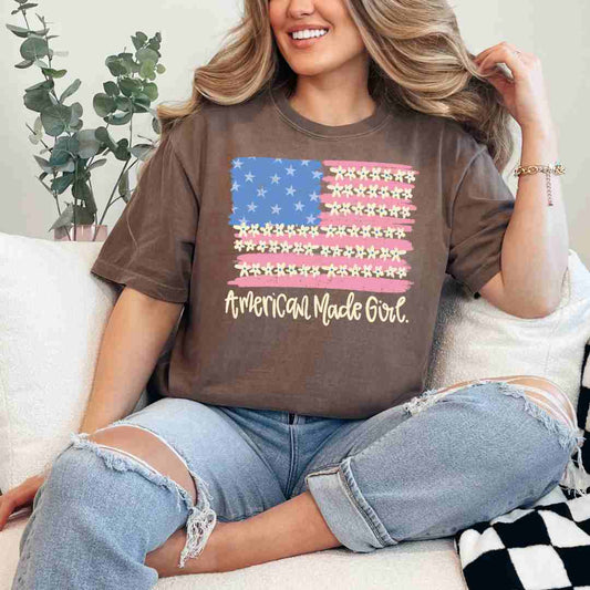 American Made Girl Floral USA Flag T-Shirt