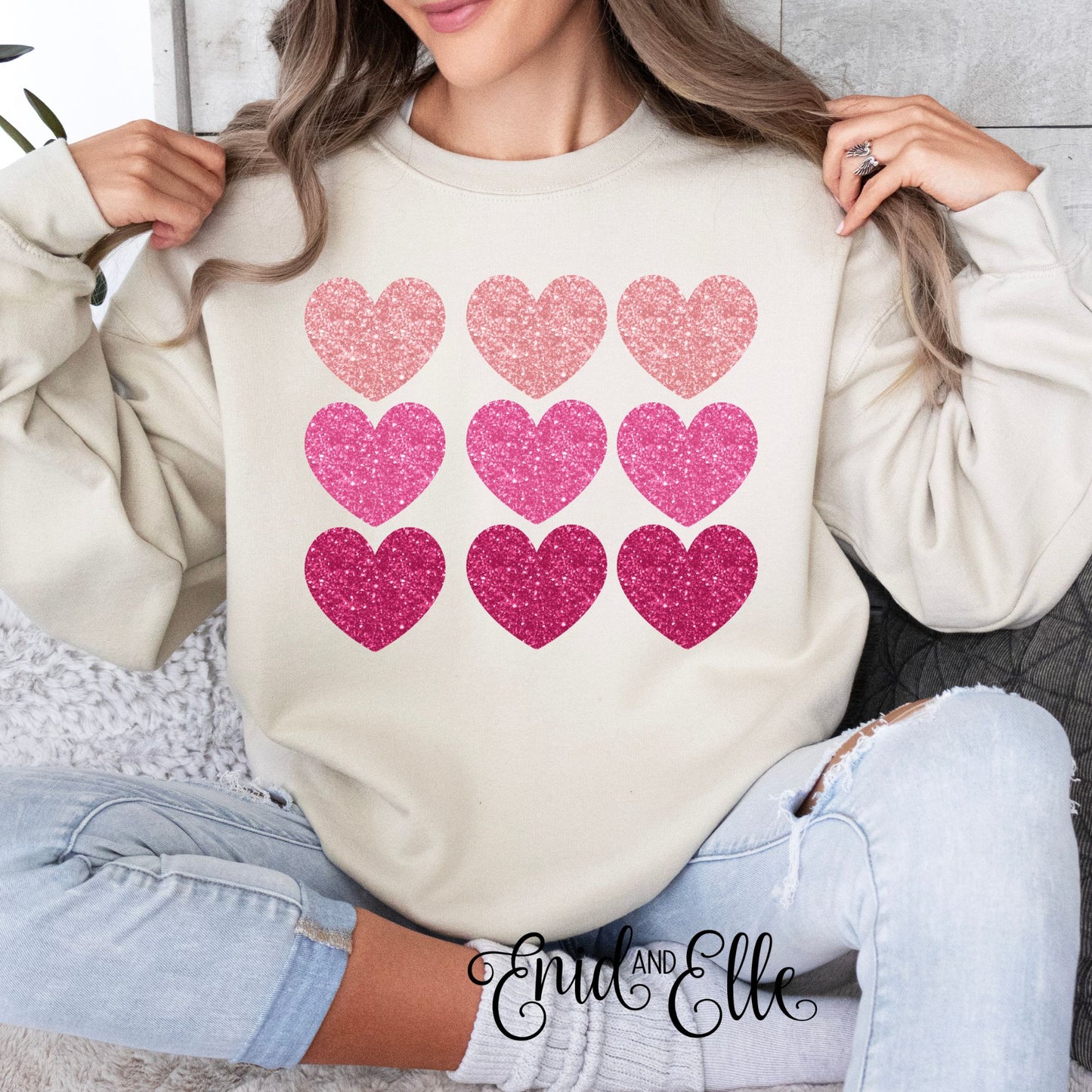 Faux Glitter Heart Sweatshirt