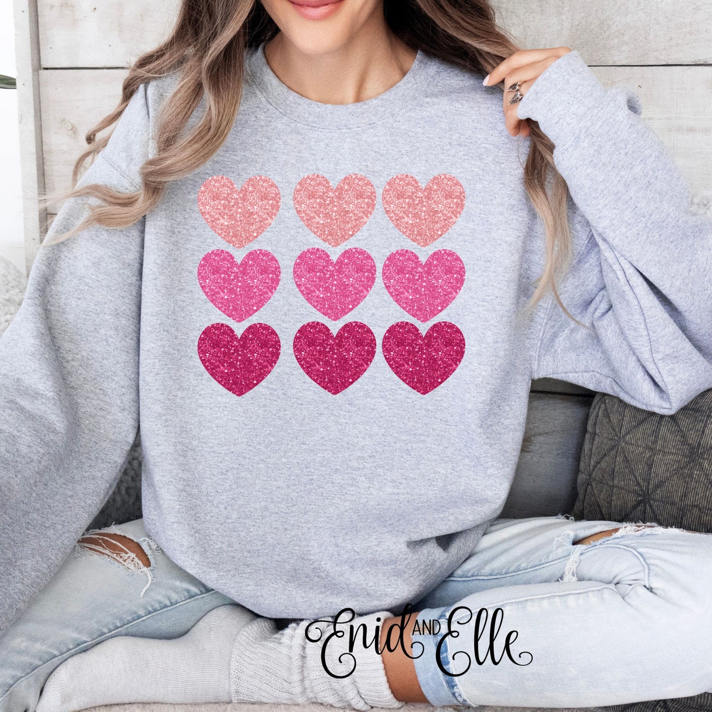 Faux Glitter Heart Sweatshirt