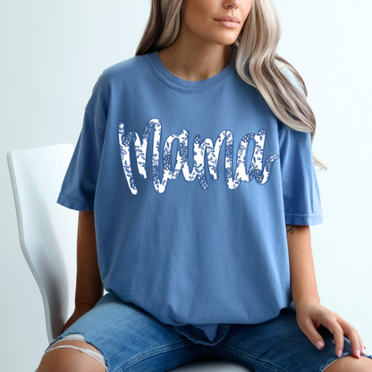Mama Blue Floral Comfort Color Shirt T-shirt