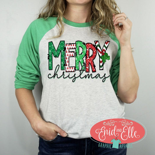Merry Christmas Word Raglan Shirt