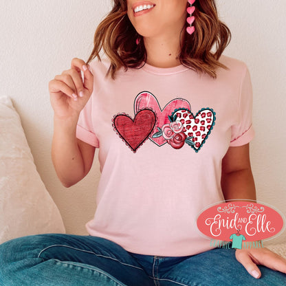 Leopard Heart Trio  With Roses T-shirt