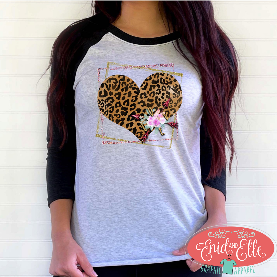 Leopard Valentine's Day Heart Raglan Shirt