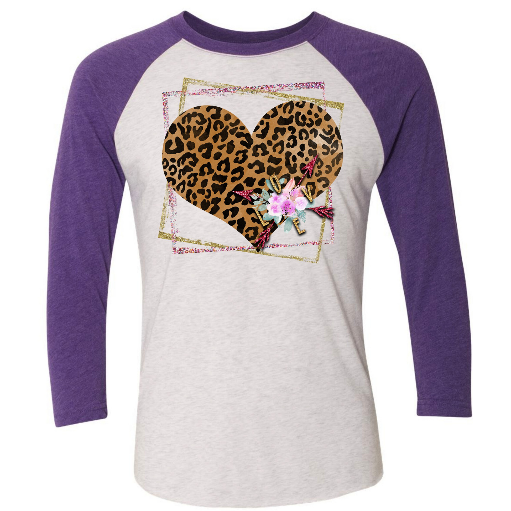 Leopard Valentine's Day Heart Raglan Shirt - Enid & Elle