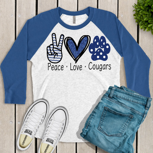 Peace Love Cougars Raglan Shirt - Enid & Elle