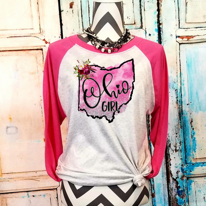 Ohio Pink Girl Raglan Shirt - Enid & Elle