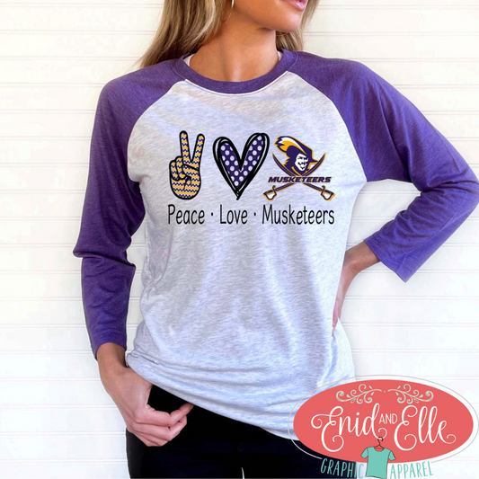 Peace Love Musketeers Raglan Shirt