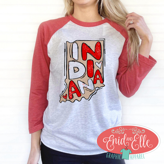 Indiana Doodle Letter Raglan
