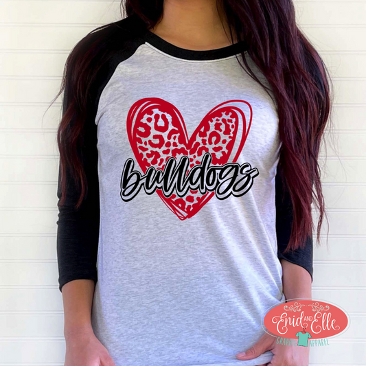 Bulldogs Leopard Heart Raglan