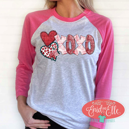 XOXO Heart Valentine's Day Raglan Shirt